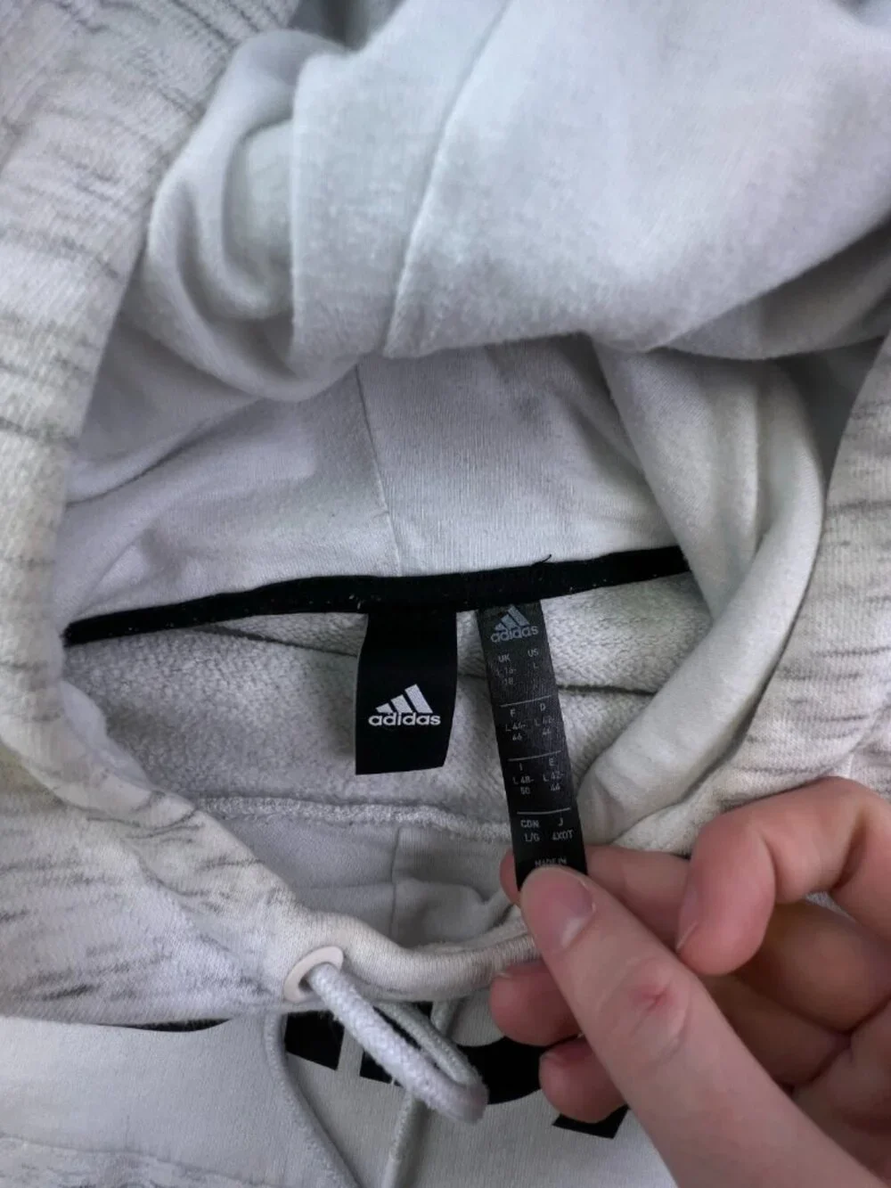 Adidas Pullover Hoodie Size Large White Heather Drawstring Long Sleeve Unisex